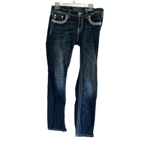 Miss Me Mid Rise Crop Dark Blue Sequin Detail Size 30 Jeans